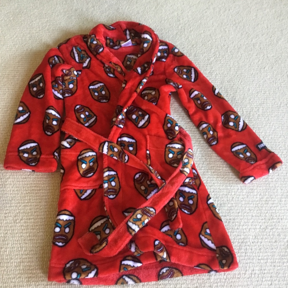 Kids Red Gingerbread Print Pajama Robe - Picture 2 of 6